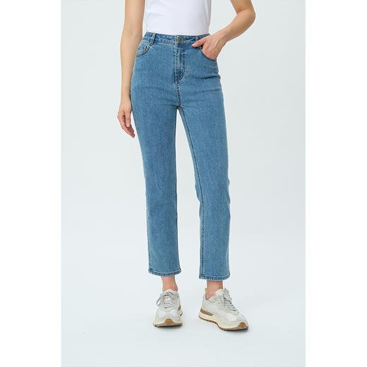 HeyDress高腰弹力牛仔裤女春秋法式直筒紧身肌理感精致百搭裤子 商品图0