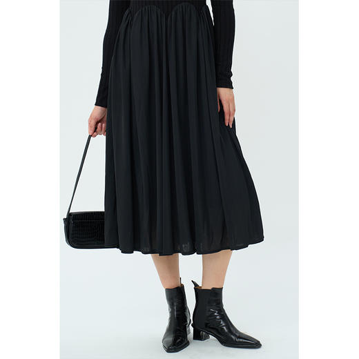 HeyDress针织拼接连衣裙女秋季法式圆领坑条显瘦小黑裙气质裙子 商品图0