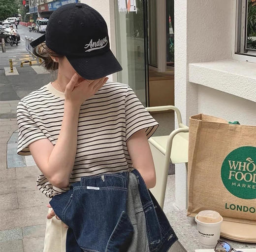 【59元清仓】条纹T 宽松版薄款夏季冰丝圆领条纹T恤短袖亲肤 棉条纹T 商品图8