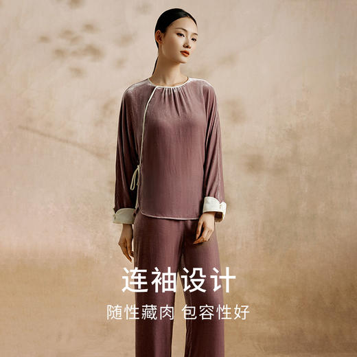 【自带高光桑蚕丝丝绒】新中式睡衣女优雅斜襟衣裤套家居服金三塔（限价款）  YSFEC208 商品图1