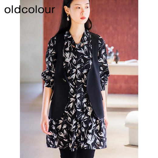 oldcolour秋季新款复古提花宽松显瘦连衣裙女+外件马甲P331010A1 商品图0
