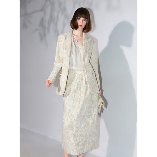 COCOBELLA肌理浮雕提花半身裙女春夏国风棉麻通勤长裙HS0032 商品图3