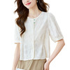 雀说圆领刺绣国风盘扣衬衫女新款轻熟风衬衣AL44191 商品缩略图4