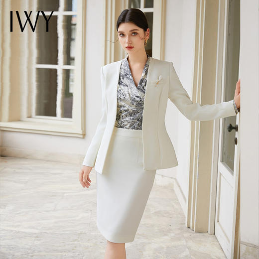 IWY/白色职业西装套装无领西服外套气质时尚优雅轻奢通勤职业套裙CS1584 商品图4