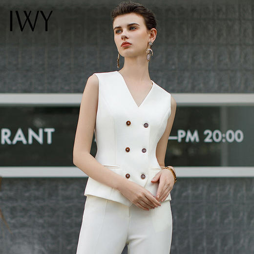 IWY/秋款白色高级感马甲职业装气质高端总裁范收腰显瘦西装套装女CPM1949 商品图2