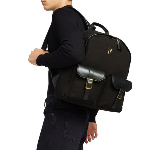 Giuseppe Zanotti 男士金属签名徽标双肩包 黑色 EBU4004001 商品图3