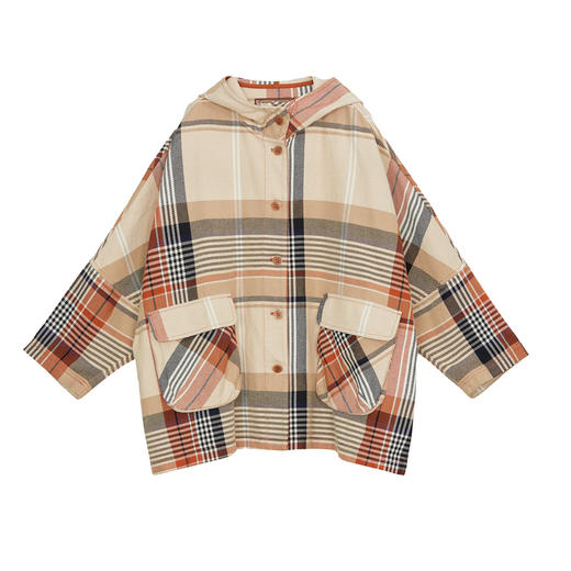 谜底格子外套女2024秋季新品复古风连帽宽松中长款风衣243ME1122 商品图4