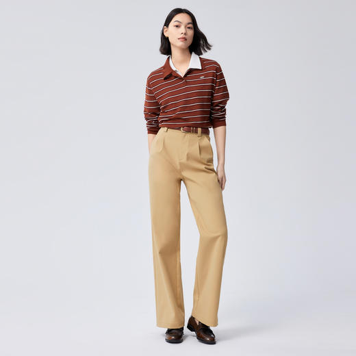 【严选】伊芙丽羊毛混纺POLO领条纹套头针织衫女2024秋装新款上衣1F7931521 商品图3