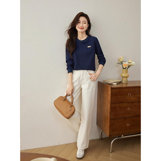 【年终特卖】熙世界波浪提花圆领卫衣宽松休闲2025年秋装新款套头肌理感上衣 商品图1