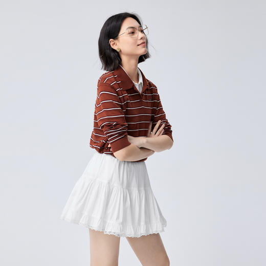 【严选】伊芙丽羊毛混纺POLO领条纹套头针织衫女2024秋装新款上衣1F7931521 商品图1