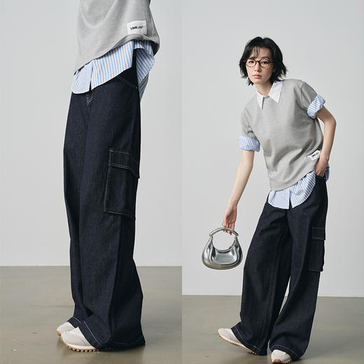 UMILAB【深邃】复古美式 100%棉原色工装风藏肉显瘦牛仔裤BP1187W 商品图1