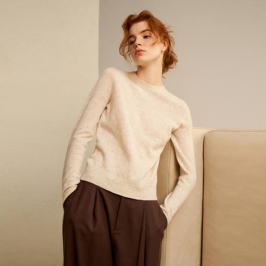 谜底套头针织衫长袖女2024秋新品极简风圆领羊毛衫毛衣243MZ1294 商品图3
