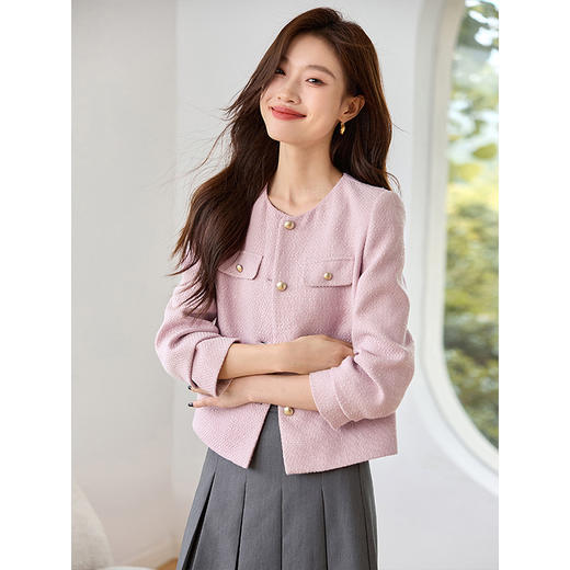 【年货节】熙世界法式箱型小香风短外套2025秋装新款时尚名媛气质花呢上衣 商品图2