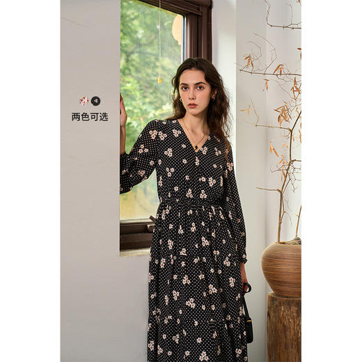 HeyDress法式碎花连衣裙女秋季复古宽松收腰设计温柔浪漫长袖裙子 商品图0