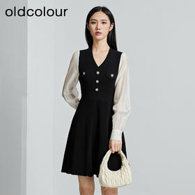 oldcolour秋季新款优雅气质拼接设计感修身显瘦连衣裙女P341006A1