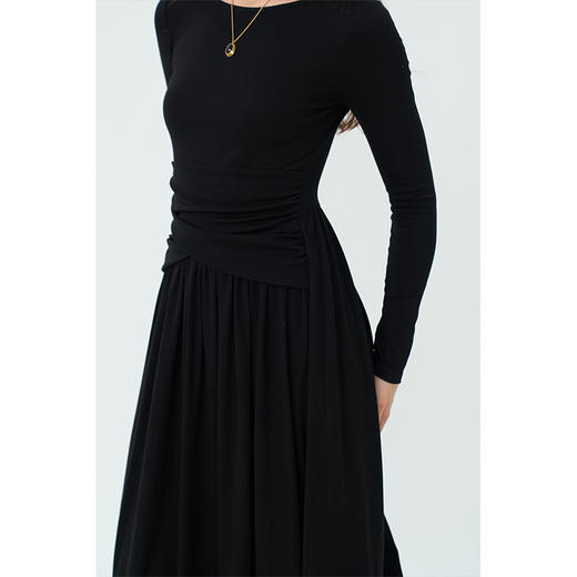 HeyDress法式针织连衣裙女秋季交叉收腰设计显瘦气质别致百褶裙子 商品图3