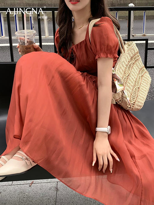 【甜美惬意】阿菁娜浪漫红色蛋糕塔花苞收腰连衣裙F29X212071 商品图4