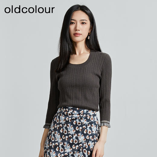 oldcolour春秋季新款气质修身显瘦圆领针织套头衫女P320510A1 商品图0