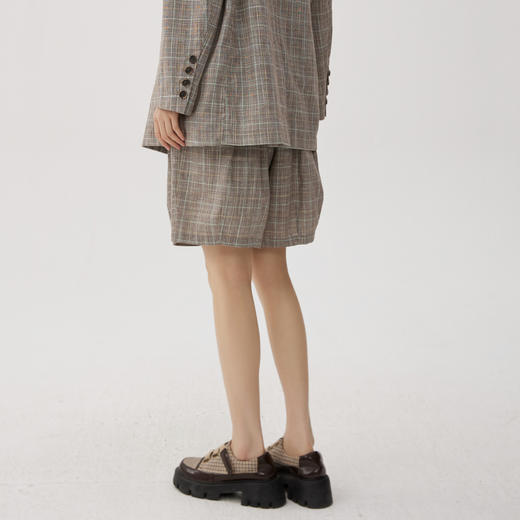 谜底格纹五分裤女士2024秋新品通勤风复古高腰透气裤子243MK1125 商品图2