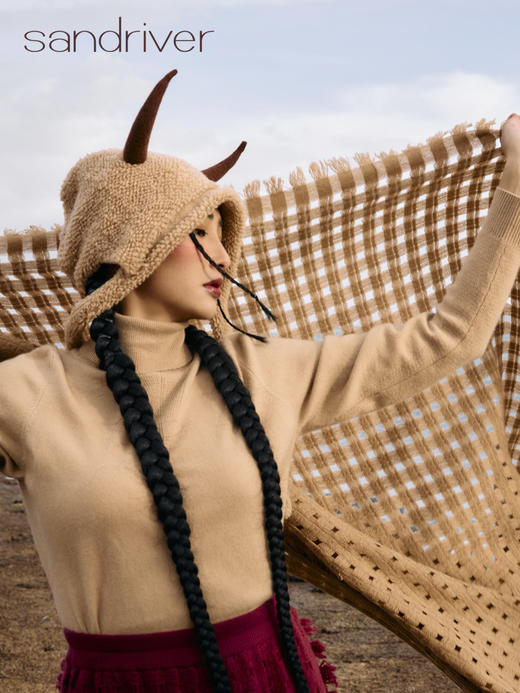 青海羊绒撞色镂空围巾SJF96W222N 商品图5