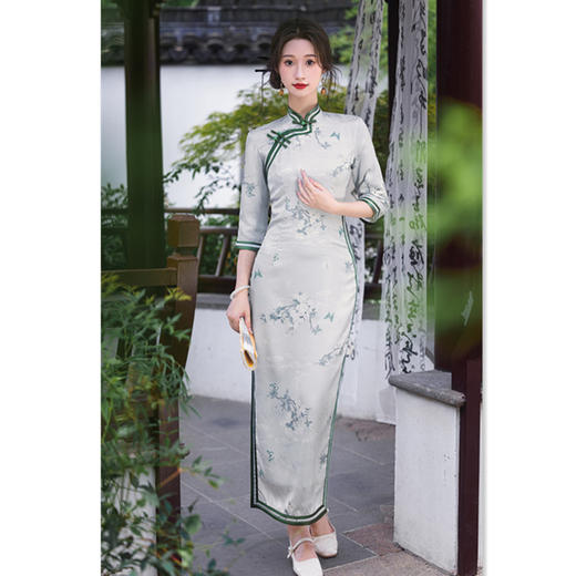 SKY 191307复古国风传统中式长款七分袖旗袍 商品图2