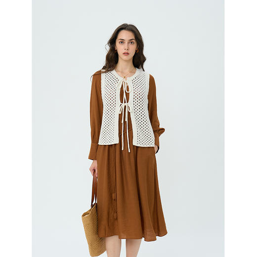 HeyDress镂空系带马甲女早秋圈圈纱设计感别致时尚百搭针织背心 商品图0