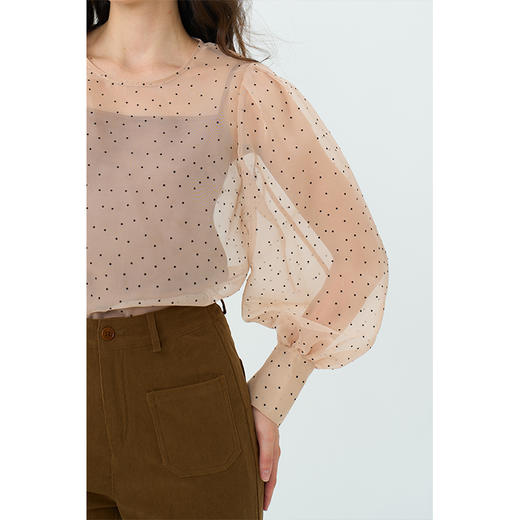 HeyDress复古植绒波点衬衫女秋季外搭罩衫气质雪纺衫吊带套装上衣 商品图3