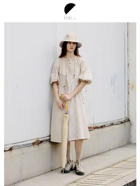 半圆/D24201323/不规则拼接抽绳连衣裙