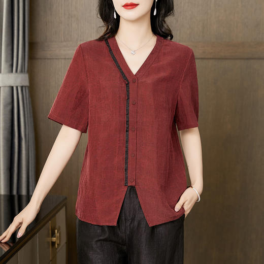 KQ-221549香云纱真丝衬衣女装大码品牌优雅复古显瘦洋气重磅桑蚕丝衬衫 商品图3