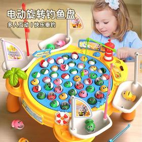 【在家体验钓鱼乐趣，寓教于乐】儿童电动旋转磁性钓鱼玩具 早教亲子互动 灯光音乐旋转大号钓鱼盘 吸引孩子钓鱼的兴趣 搭配动感音乐让孩子在欢乐中钓鱼-QQ