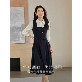 【129选3件，不退换】熙世界时尚假两件新中式盘扣气质长袖衬衫领连衣裙2025秋季新款