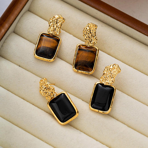 yszz-08009【云赏珠宝】意大利工艺虎眼石黑玛瑙时尚耳环s925银针耳饰 商品图2