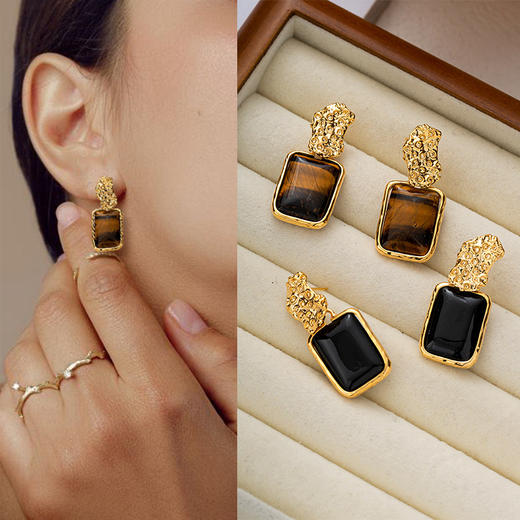 yszz-08009【云赏珠宝】意大利工艺虎眼石黑玛瑙时尚耳环s925银针耳饰 商品图0