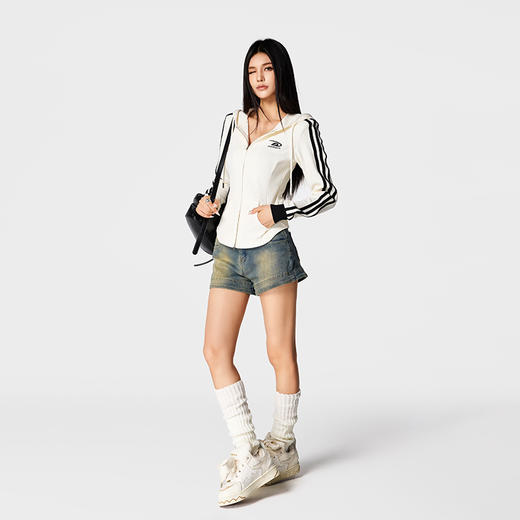 【Achock官方店】美式条纹拼接针织连帽卫衣开衫女款修身显瘦外套 商品图3