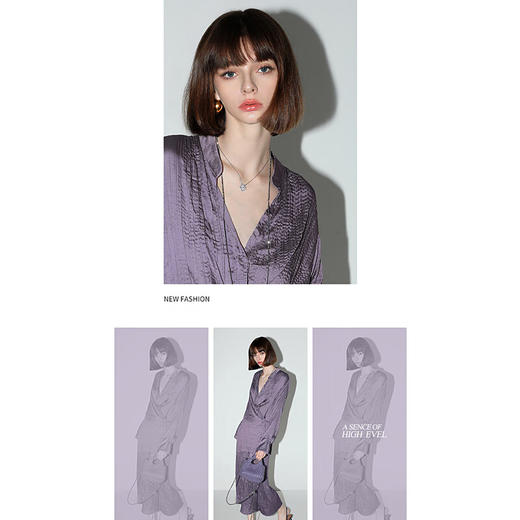 COCOBELLA重工压褶缎面立领衬衫设计感两穿气质通勤衬衣SR0045 商品图2