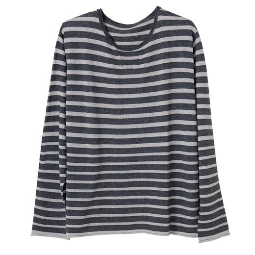 HeyDress绵羊毛条纹针织衫女秋季复古圆领慵懒感罩衫宽松长袖上衣 商品图4