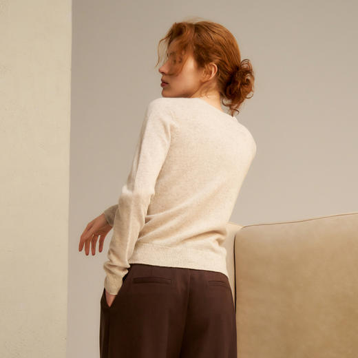 谜底套头针织衫长袖女2024秋新品极简风圆领羊毛衫毛衣243MZ1294 商品图2