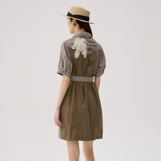 谜底格纹连衣裙短袖女2024秋新品复古猎装感短裙配腰带243ML1163 商品图2