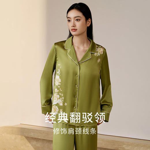 【绿绮山茶】金三塔重磅真丝睡衣女100%桑蚕丝衣裤套印花家居服新品  YSFEC207 商品图2