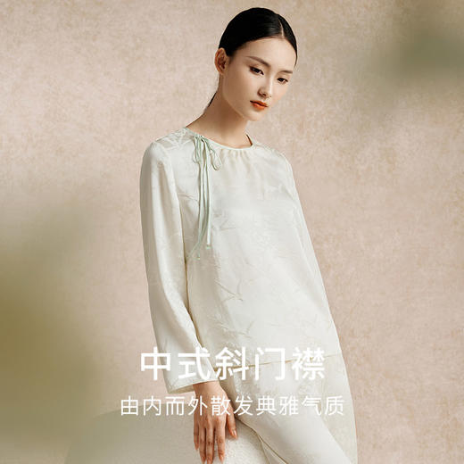 金三塔真丝睡衣女100%桑蚕丝静雅中式斜襟衣裤套宽松舒适家居服  YSFEC206 商品图2