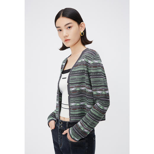 NEELLY纳俪商场同款V领长袖针织开衫女秋季单排扣通勤时尚薄外套 商品图1