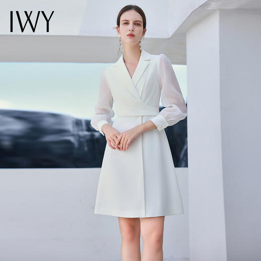 IWY/优雅气质白色连衣裙女拼接设计感演讲主持人正装高端西装裙Q13319 商品图2