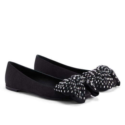 Giuseppe Zanotti 女士签名徽标蝴蝶结平底鞋 黑色 E460018001 商品图0