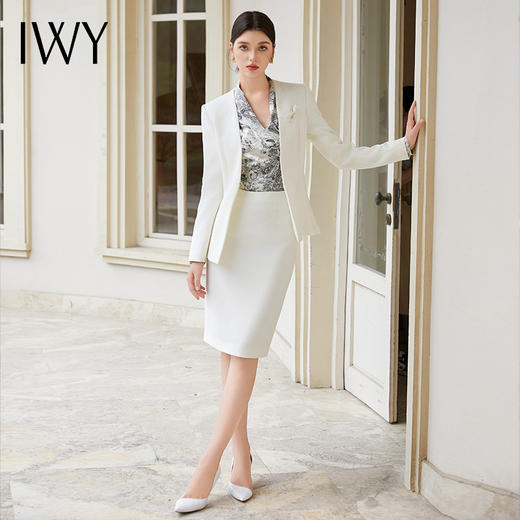 IWY/白色职业西装套装无领西服外套气质时尚优雅轻奢通勤职业套裙CS1584 商品图2