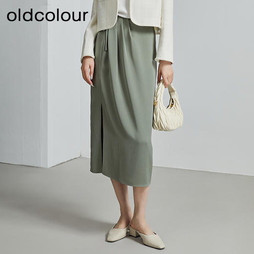 oldcolour春秋季新款气质高级感裹式系带高腰开叉半身裙女P330604A1 商品图1