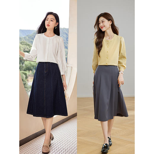 【专属特价】熙世界白色刺绣七分袖衬衣女2025早秋新款法式减龄圆领衬衫上衣 商品图3