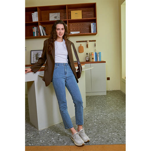 HeyDress高腰弹力牛仔裤女春秋法式直筒紧身肌理感精致百搭裤子 商品图1