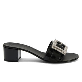 Giuseppe Zanotti 女士签名徽标中跟凉鞋 黑色 E400062A001