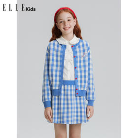ELLEkids童装 法式学院风蓝格子针织套装女童秋款腊肠狗毛衣+半裙