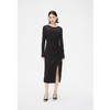 NEELLY纳俪商场同款秋季黑色抽褶显瘦连衣裙女修身开叉长袖中长裙N24074Y04550 商品缩略图2